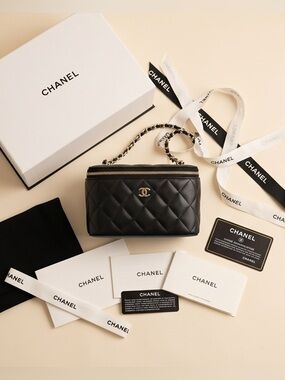 CHANEL Black Quilted Caviar Leather Vanity Crossbody with Light Gold Hardware